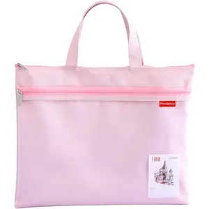 Mesh Zipper Pouch 11x13.7 in Large Double Pocket Waterproof File Bag with Handle A4 Size Foldable Document Storage for Puzzle Project/Cross Stitch/Travel/Office (Pink)