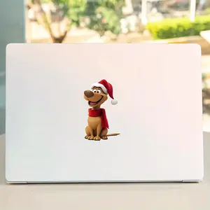 Cute Christmas Dog Wearing A Christmas Hat Scarf - Matte Vinyl Temporary Decoration Sticker, Suitable for Cars, Trucks, Motorcycles, Skateboards - Easy To Stick/remove Holiday Decorations- Perfect Christmas Gift for Pet Lovers, Cartoon Style Car Sticker