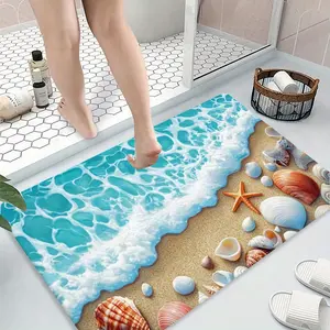 Sea Star Shell Print Non-Slip Bathroom Rug, Bath Mat, Soft Flannel Short Pile Carpet for Living Room Bedroom Kitchen Office Bathtub Shower Decor
