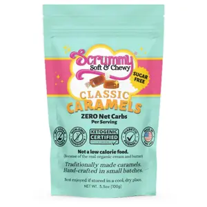 Scrummy Sweets Classic Caramels - All Natural, Sugar Free Candy, Keto Certified Snack made with Organic Cream & Butter - 3.5oz Bag