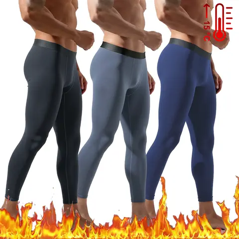 Men's 3-Pack Stylish Compression Tights Set - Fleece-Lined Thermal Polyester Base Layer, Machine-Washable Breathable Fitness Thermal Bottoms with Black Waistband for Winter Running, Gym, Mid-Workout Swap, Plain Color Mixing, XXXL