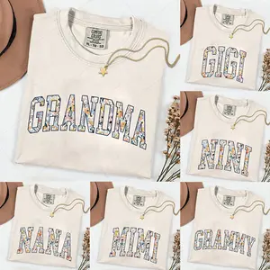 Comfort Colors Custom Grandma Ivory T-Shirt | Personalized Family Gift | Floral Mama Nana Auntie Mimi Gigi Grammy Shirt | Mother's Day Gift