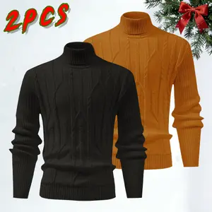 Multiple Pieces Men's Autumn Winter Turtleneck Sweater Solid Color Black Warm Knitwear White Fashion Base Shirt Winter Top Men's Pullover
