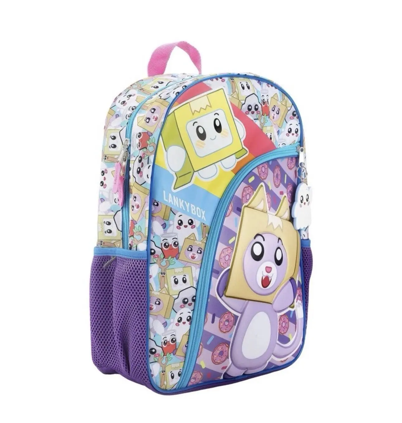 LankyBox Kids' Backpack - 14.4L Single, Purple, Ages 5+, for Everyday School Use, with Ghosty Keychain, Kid‑Friendly