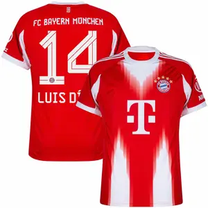 Unisex Soccer Bayern Munich Team Luis Díaz 14 Champions League Playoffs 2026 Home On Field Jersey - Red
