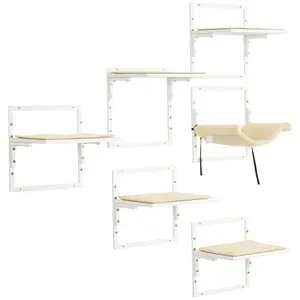 PawHut Cat Shelves for Indoor Cats, 6Pc Modern Cat Wall Furniture with Adjustable Height Jumping Platforms & Hammock, Cream White