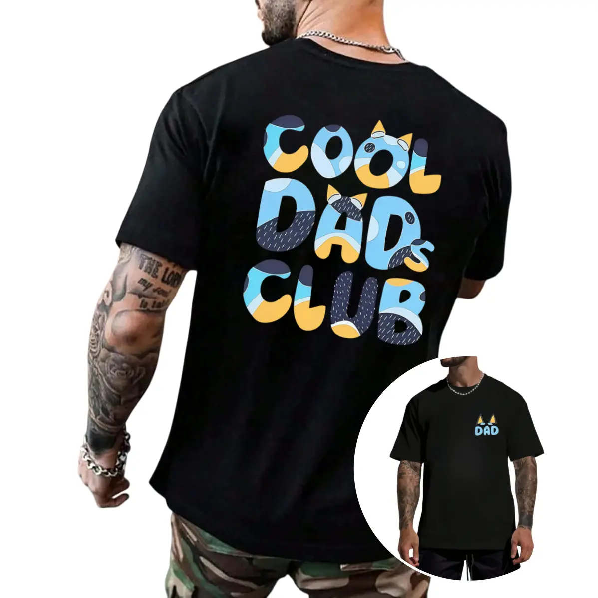 Bluey Cool Dads Club Double-Sided Tee Funny Dad Gift Cartoon T-Shirt For Men Top Casual Shortsleeve Streetwear CrewneckGift, All Seasons