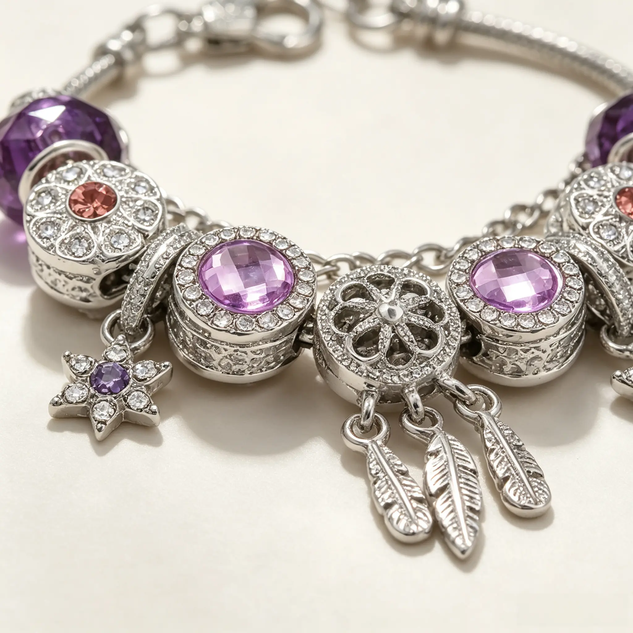 Premium Luxury Anti-Tarnish Zircon Dreamcatcher Beaded Bracelet - Removable DIY Handmade Bracelet with Glittering Accents, Lightweight Fashion Costume Jewelry celestial gothic boho gift girlfriend bff encouragement attraction money