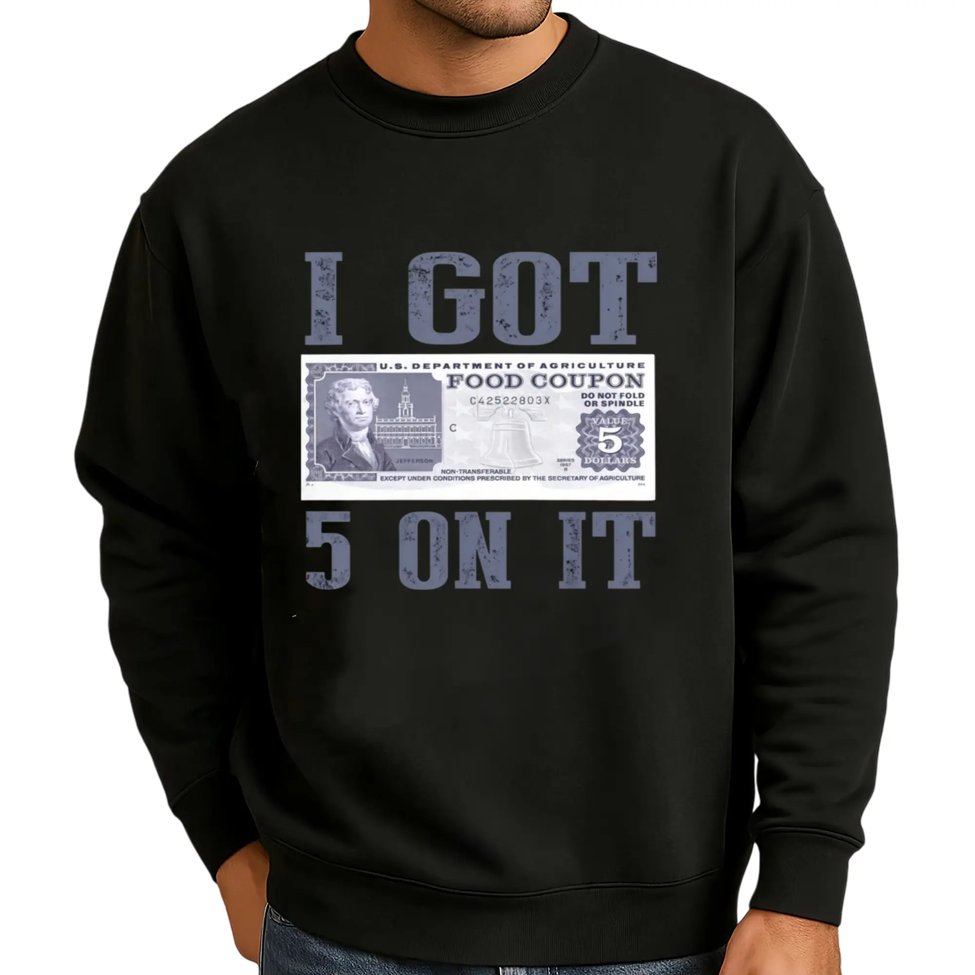 Loose Fit Long Sleeve Sweatshirt with Vintage Currency Graphic – 'I Got $5 on It' Streetwear Style, Perfect for Everyday Casual and Holiday Gifts
