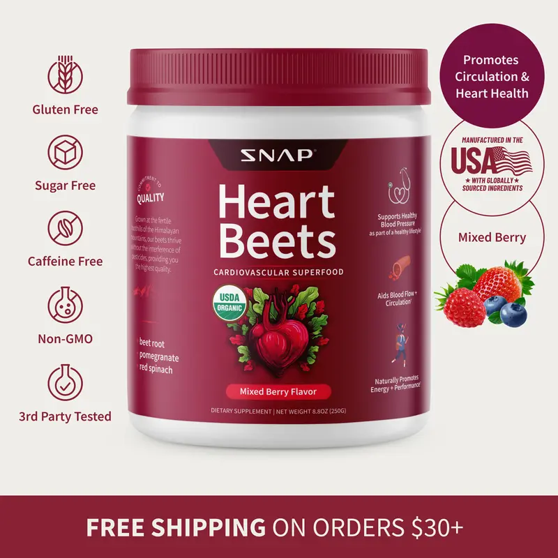 Snap Supplements - Heart Beets Powder - 30 Servings - Natural Supplement - Mixed Berry Flavor