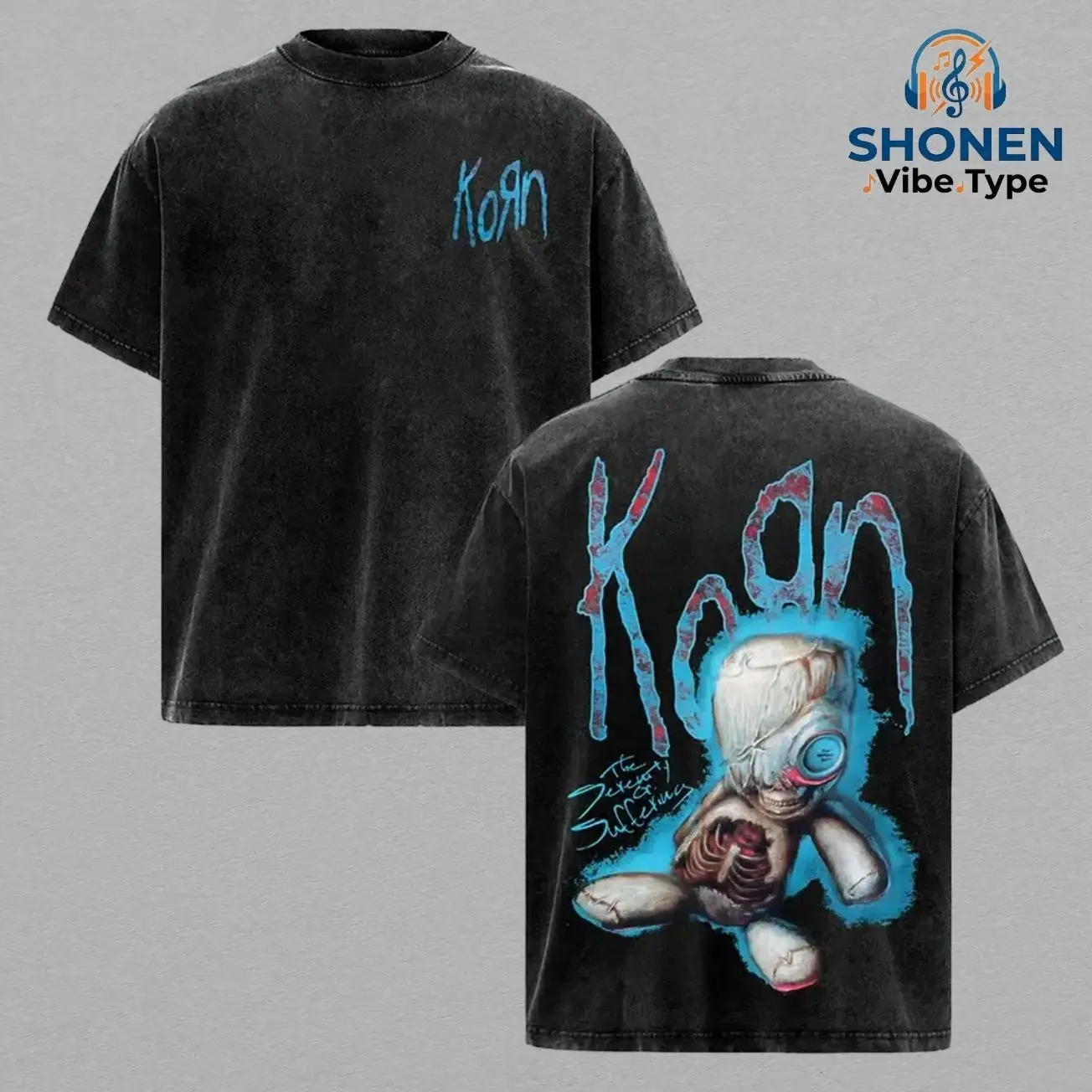 Korn The Serenity Of Suffering Doll Hoodie Vintage Washed Heavy Cotton Oversize Unisex Nu Metal Dark Gothic Rock Streetwear, Washed T-Shirt Sweatshirt Option EY4