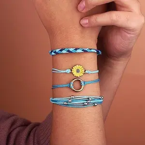 4pcs Sunflower String Bracelet Set Handmade Braided Bracelet