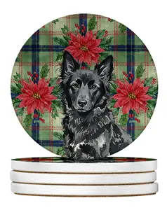 Carolines Treasures WDK8720RCS4 4 x 4 in. Mudi Christmas Poinsettias Large Sandstone Coasters, Pack of 4