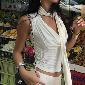 Solid Tank Summer New Women Sexy Sleeveless V-Neck Lady Top Fashion Bandage Streetwear Casual Slim Tank Elegant Knitted Clothing