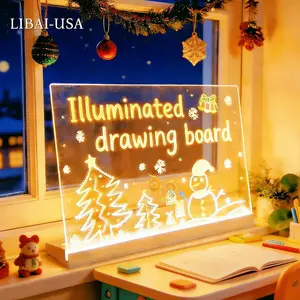 Led Drawing Board For Kids, Acrylic Dry Erase Light-Up Board with Stand Markers Cleaning Cloths Tracing Paper Erasable Reusable Kids Learning Gift for Birthday Halloween Christmas Decorative Neon Sign
