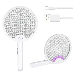 Electric Fly Swatter Racket Mosquitoes Bug Zapper Racket Indoor with USB Rechargeable Purple Light and Safety Mesh for Indoor Outdoor
