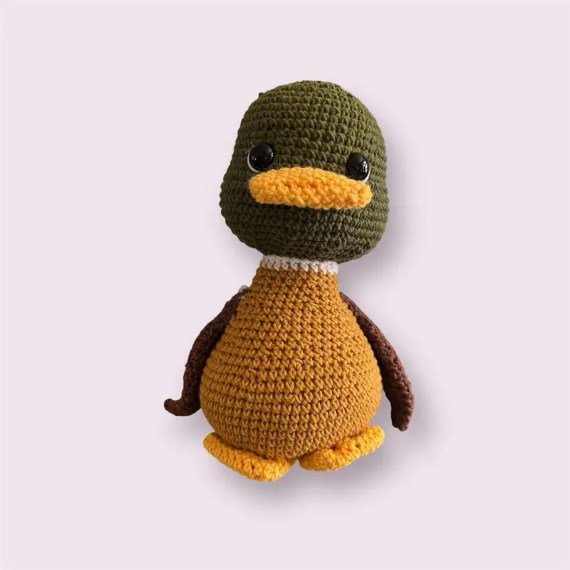 Mallard Duck Doll - Crocheted Toy with Green Head, Brown Body, & Yellow Beak and Feet
