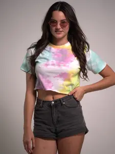 Women's Tie Dye Round Neck Short Sleeve Crop T-Shirt Top