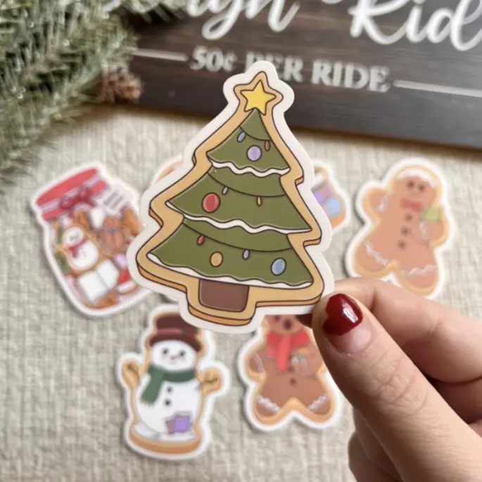 Festive Christmas Tree Sticker with Snowman Gingerbread Man & Tree Design for Holiday Decorations Easy to Apply Versatile Christmas Tree Decoration