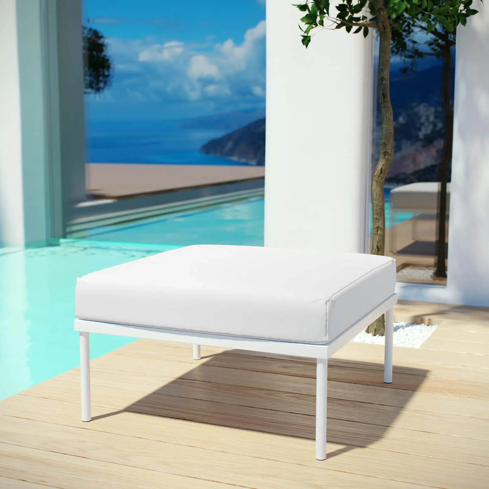 Modway Harmony Modern Outdoor Patio Aluminum Ottoman, Weatherproof Ottomans (White)