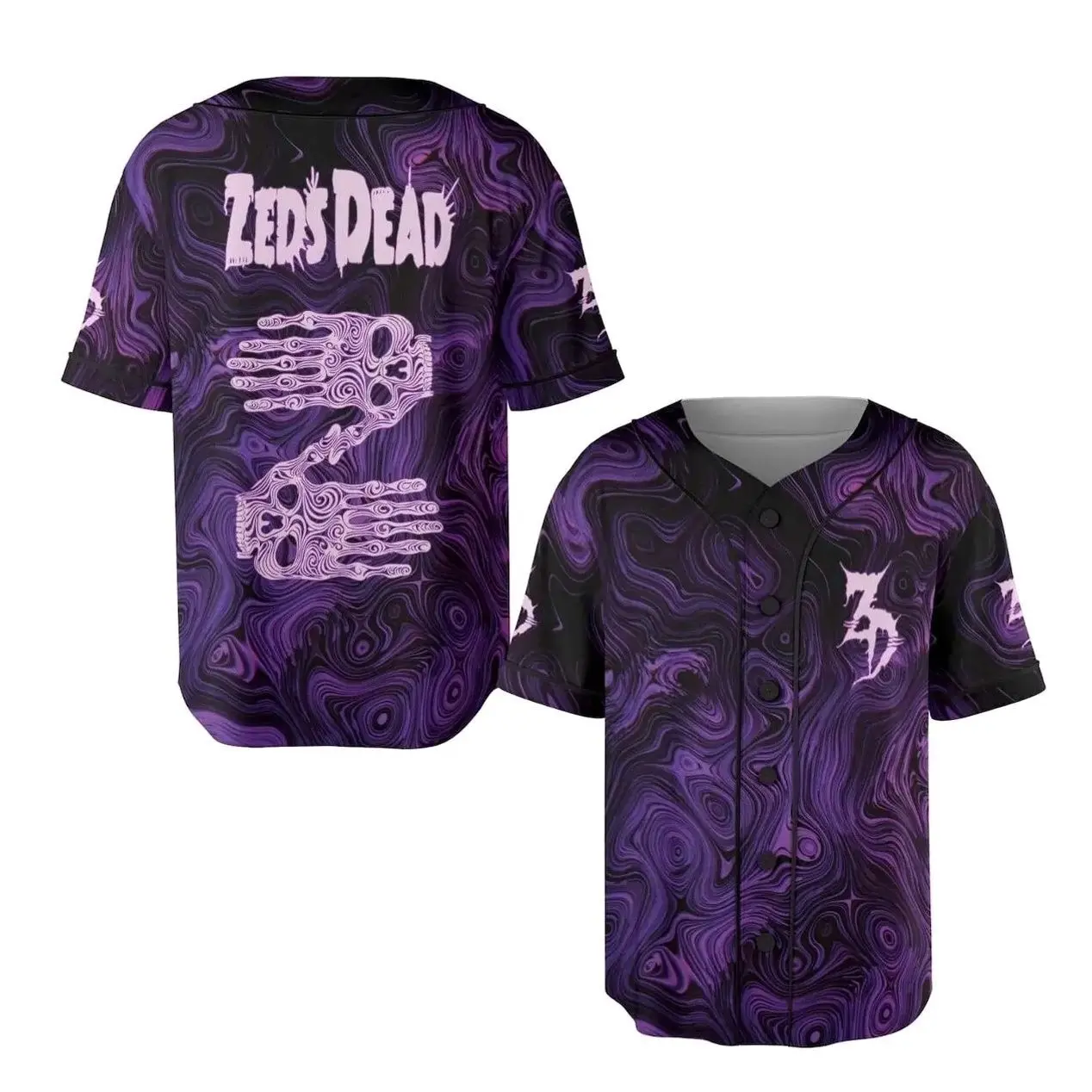 Zeds Dead Baseball Jersey, Skeleton Hands Rave Shirt, Bass Festival Outfit, Gift for Him/Her, For Any Season