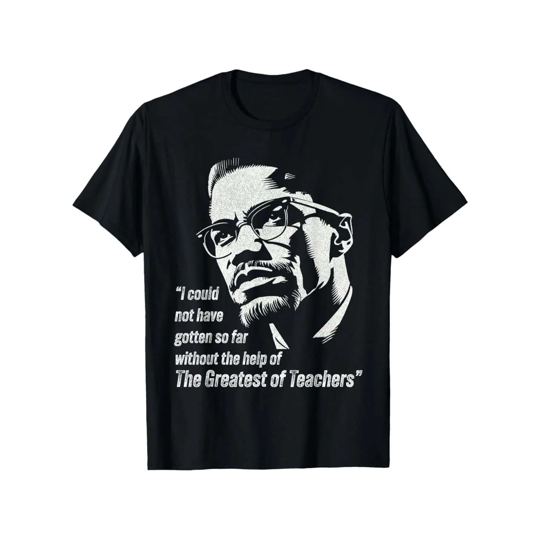 Women's Basic Durable Vintage Malcolm X Inspirational Quotes Graphic Print Shortsleeve Round-Neck Cotton Fabric Tops - Black with White Portrait, Regular Fit, Casual, All Seasons, Machine Washable, Suitable for Sports, Local Warehouse Delivery