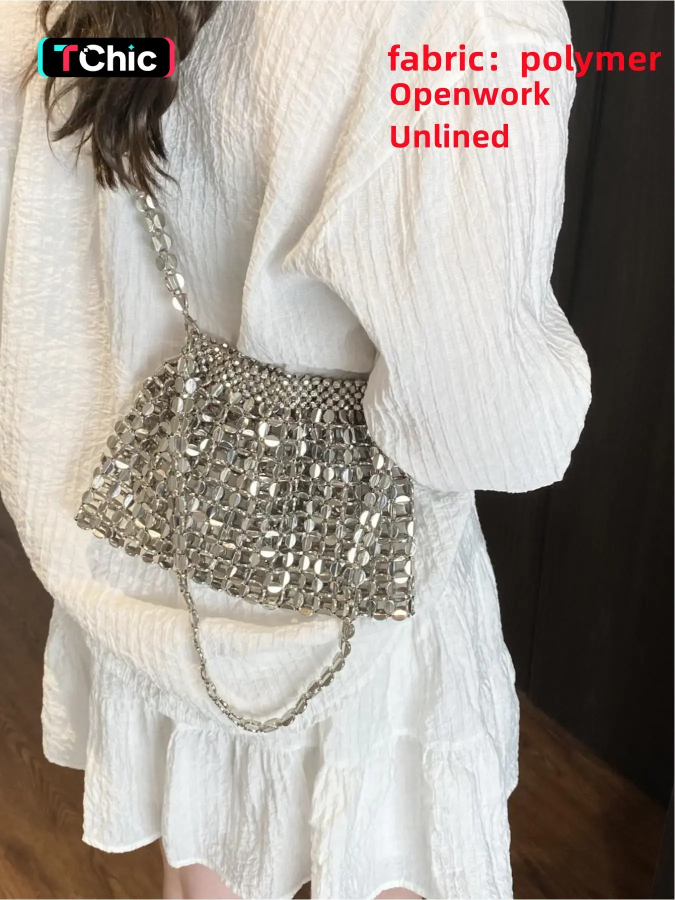 Korean-Style Retro Shiny Plastic Sequin Bucket Bag, Handmade Beaded Crossbody Shoulder Bag for Vacation, Travel, Commute and Shopping