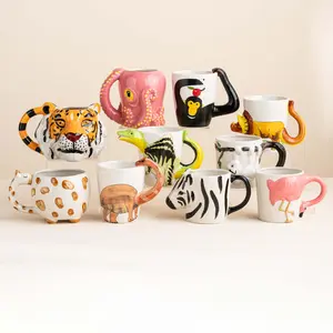 Cute Dinosaur Tiger Animals 3D Mug 3D Painted Ceramic Coffee Cup with Animal Design for Office Home School