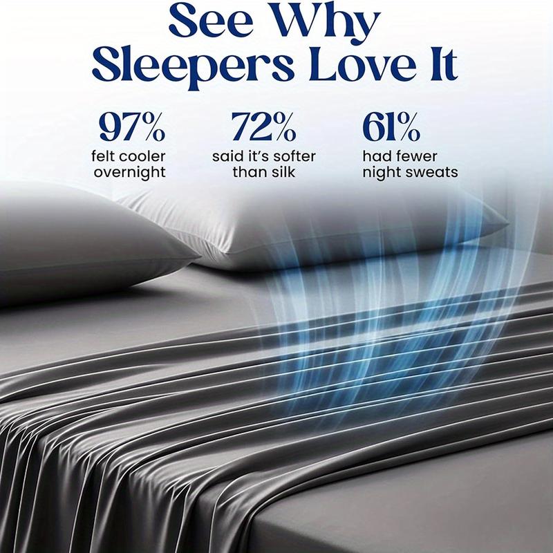 Ultra Deep Pocket Fitted Sheet Set 4PCS, Breathable Cool Ice Silk Bed Sheet Set, Luxury Hotel Style Bedding, Super Soft Wrinkle-Free & Skin-Friendly Bed Linen, Perfectly Fits Ultra Thick Mattresses, All-Season Comfort Premium Bedding Set