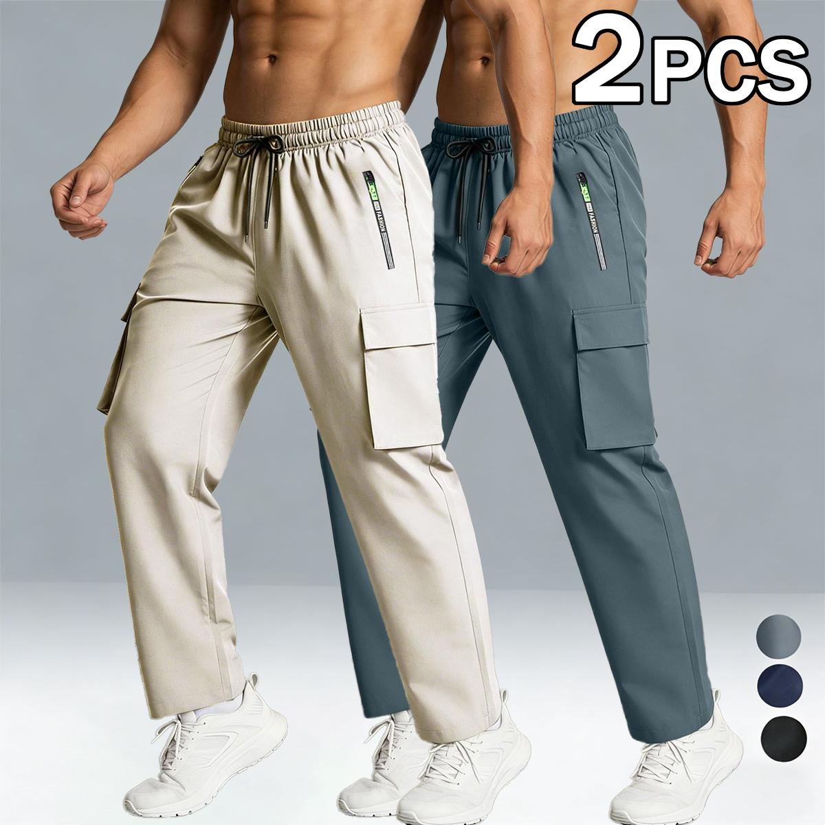 5 Pack Men's Cargo Pants, Quick Dry Elastic Waist Work Pants with Zipper Pockets, Lightweight Casual Hiking Joggers for Men, Outdoor Athletic Sweatpants