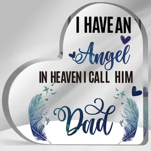 Sympathy Memorial Gift for Loss Loved One Father I Have Angel Dad Sign Bereavement Remembrance Paperweight Keepsake Funeral Grief Condolence Memorial Table Home Feather Decorations