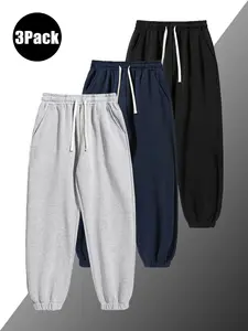 Men's Solid Thermal Lined Drawstring Waist Pants, Pockets Joggers Navy Stylish Gym Streetwear Socks Sweatpants sweatpants men pants men solid color wide leg pant waist jogger pant