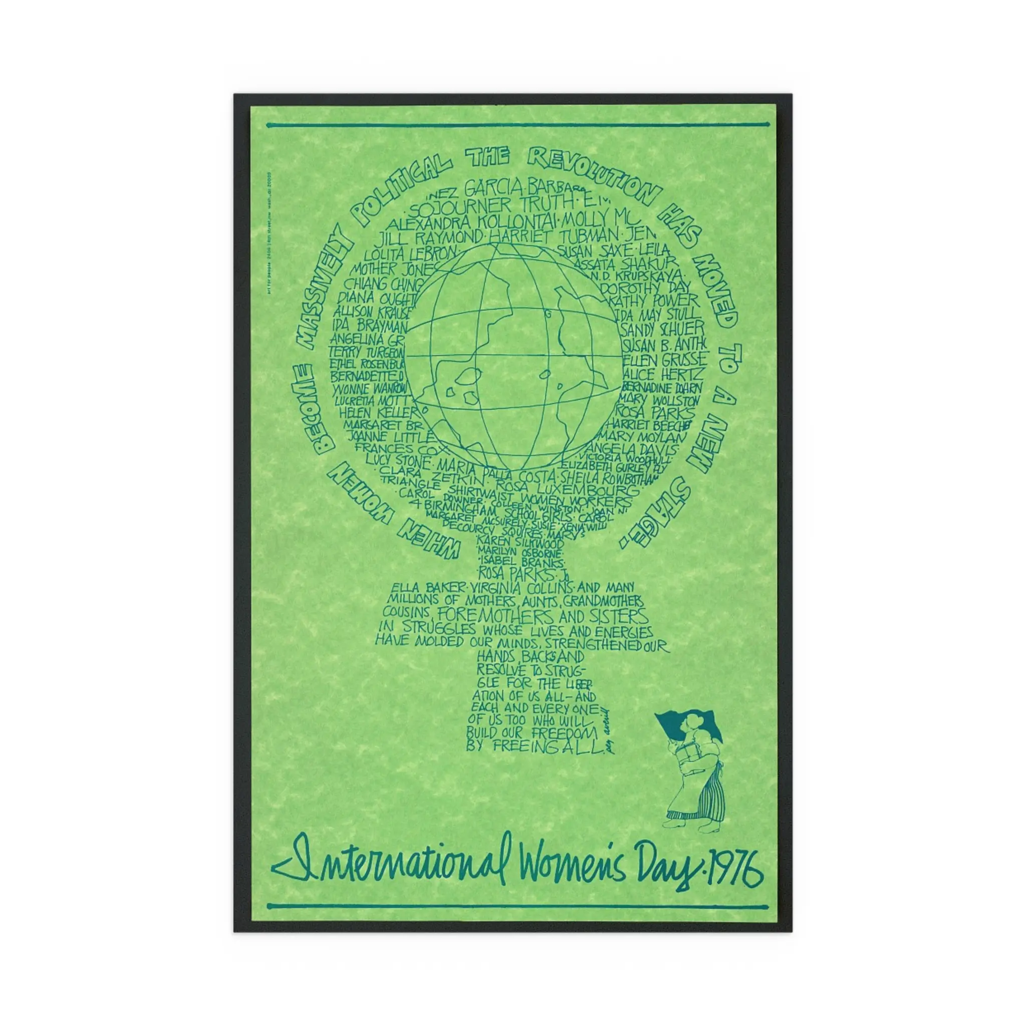 1976 International Women’s Day Vintage Green Poster Print Social Justice Activist Protest Wall Art Home Decor Indoor/Outdoor Water Resistant Posters Artistic Room Decoration