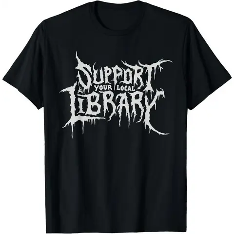 Men's 100% Cotton Classic T-Shirt - Death Gothic Print, Support Your Local Library Design, Vintage Distressed Streetwear, Premium Drape Polished Fit, Machine Washable, All Seasons Men's Shirts Graphic Tee, Vintage Graphic Tees