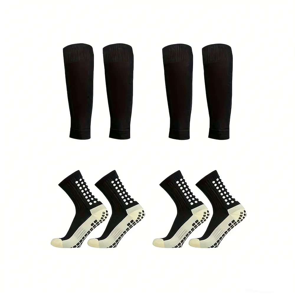 2 Set Soccer Socks with Shin Guard Sleeves | Non-Slip Grip Athletic Sports Socks for Men & Women Elastic Breathable Antislip