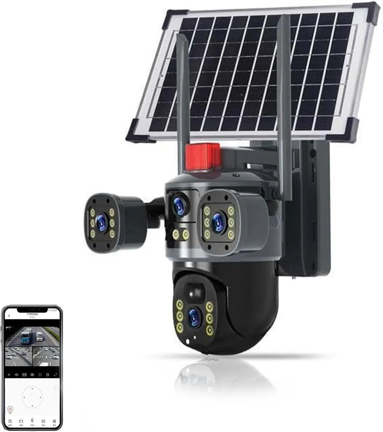 4K HD 360° View 4G LTE Cellular Solar Security Camera No WiFi, Wireless, IP66 Waterproof, PIR Human Detection, Color Night Vision, Supports SD Card, Remote APP Controlled, Includes 4G Data Card（4G DATA REFILL Required）