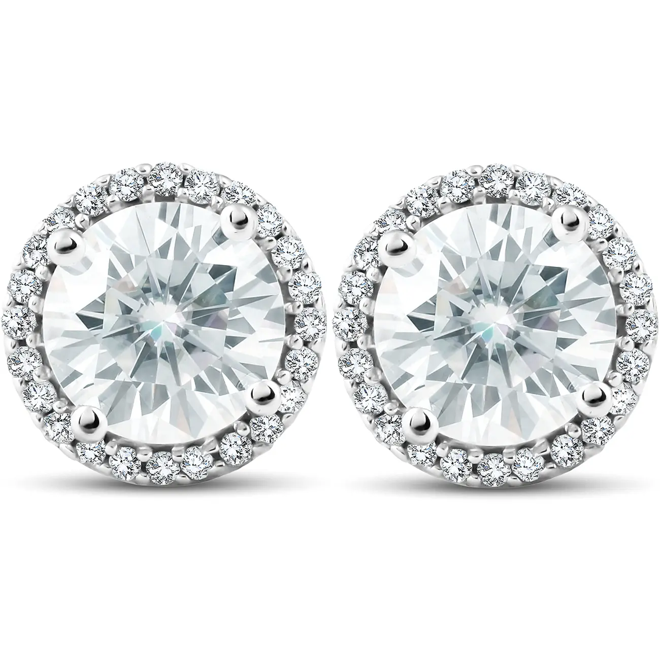 2 1/5 Ct Diamond Halo Moissanite Studs 10k White Gold
