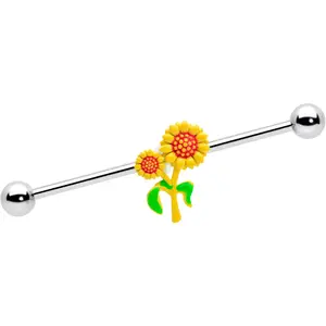 14G Happy Sunflower Duo Industrial Barbell 38mm