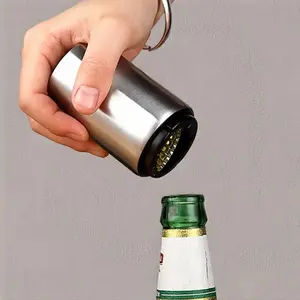 Magnetic Bottle Opener Set - Stainless Steel Push-Pull Cap Catcher, Automatic Beer Opener for Easy Use at Bars, Parties, Picnics & Camping, Metal Reflective Design, Elegant Bottle Finish Liquor Decanter Set Drinkware Stylish Flasks Metallic Utensils