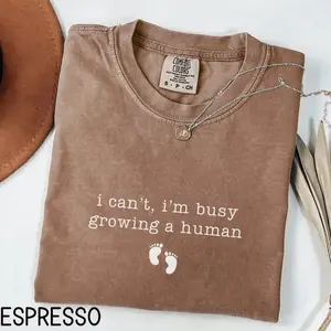 Comfort Colors I Can't I'm Busy Growing A Human Pregnant Tshirt, Pregnancy Announcement Gift, New Mom To Be Gift, Baby Shower, Apparel Made In The Usa		