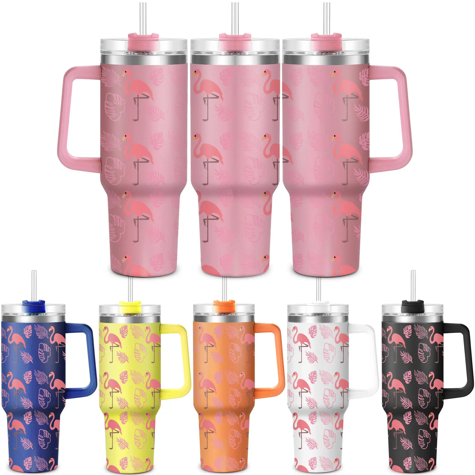 Flamingo Pattern Tumbler with Lid, 1 Count 40oz Stainless Steel Water Bottle, Drinking Cup for Home Office School, Gift for Dad Son Women Mom Sisters Teacher Coworker Friend Brother, Drinkware