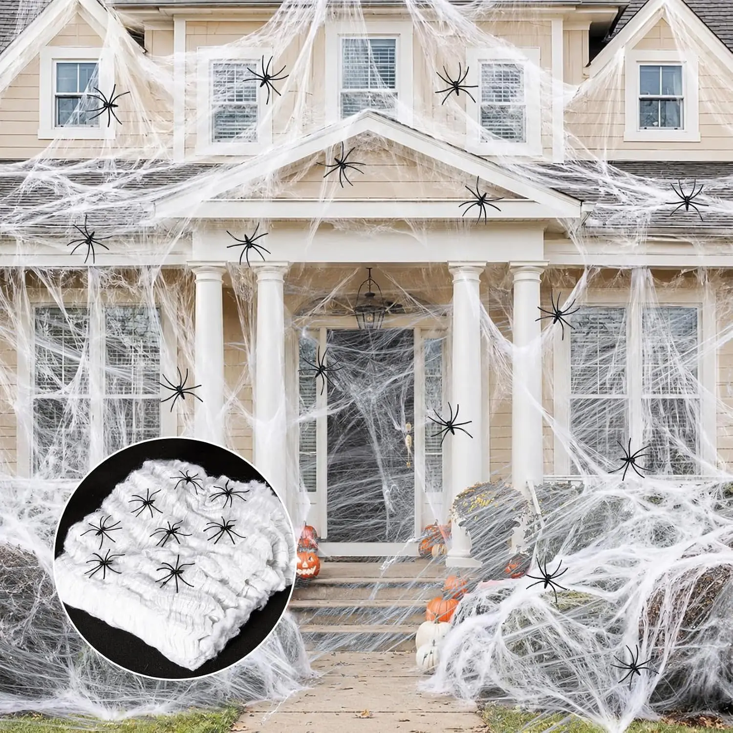 1100 Sqft Halloween Fake Spider Webs - Outdoor Cobwebs with 40 Spiders, Festive Party Decor for Haunted House Hanging on Yd, Porch, Fence, Wall (Indoor & Outdoor Home Holiday Supplies)