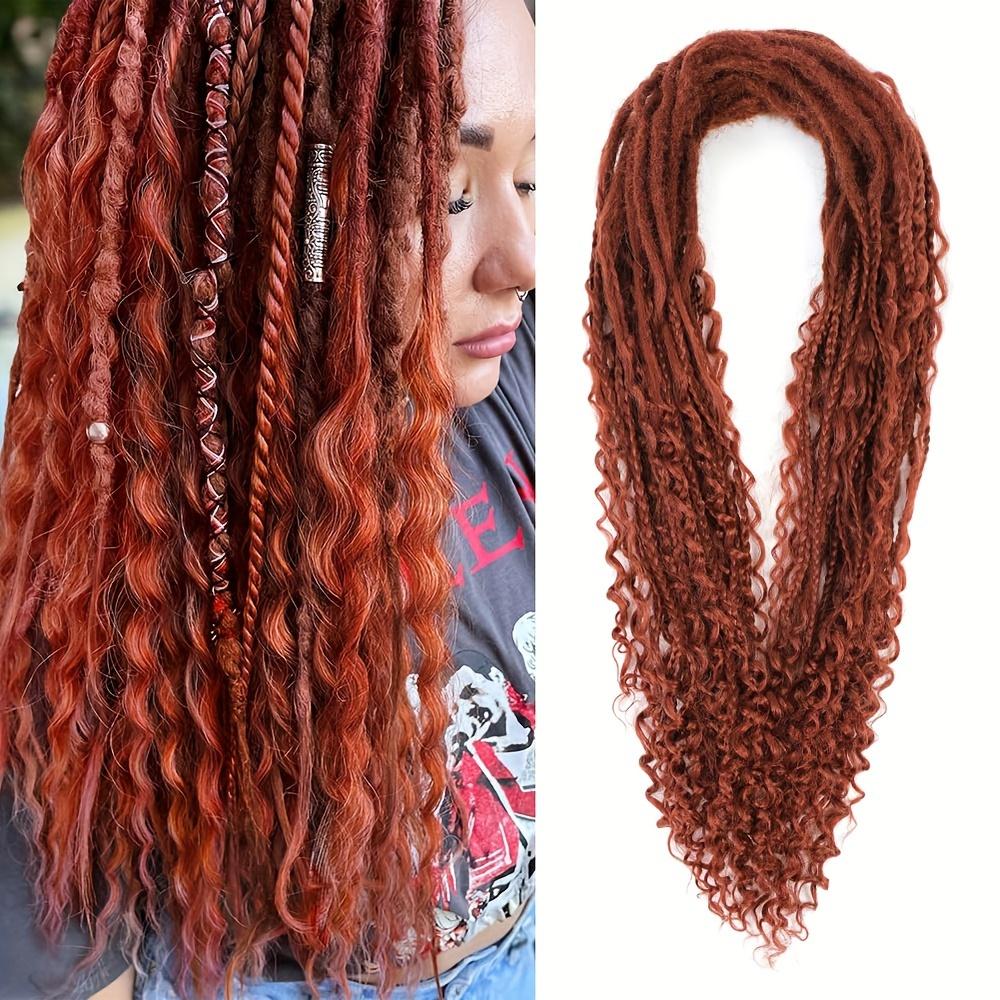 15Pcs Mixed Double Ended Dreadlock Extensions 24 Inch, Handmade Boho Hippie Style Straight & Curly Dreads Hair Extensions for Women