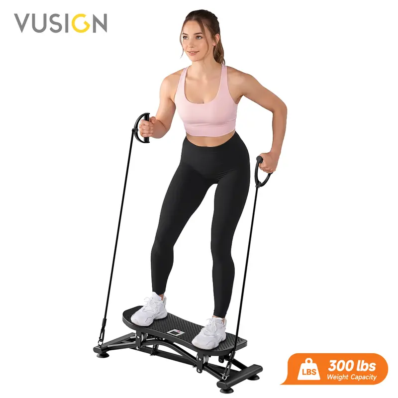 Vusign Balance Board Stepper - Portable Wobble Board with LCD Monitor, 300lb Capacity, Non-Slip Surface, Includes Resistance Bands, Low-Impact Cardio Space Saver Gym Equipment for Home Coordination & Stability Training, Effective Cardio Workout