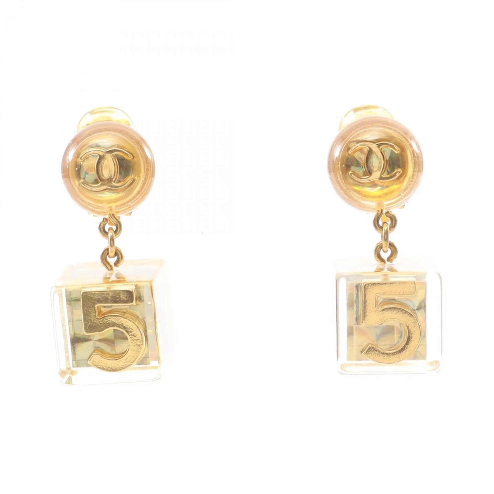 Pre-owned CHANEL Gold-plated Small Leather Goods Coco Mark Cube Earrings