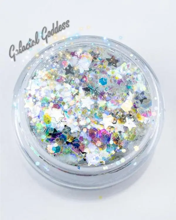GALACTAL GODDESS Chunky Holofoil Nail Art Glitters, Loose Glitter Powder for Festival Nail Art Decoration & Accessories, Loose Glitter Powder Nail Art Glitters