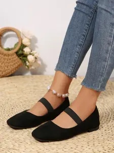 Women's Mary Jane Flats, Elegant Textile Upper, Rubber Sole Material, Spring & Fall Season, Perfect for Commuting & Parties