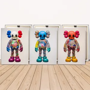 3 Counts Wooden Framed Canvas Painting, Colorful Cartoon Skull Character Images, Exquisite Poster, Perfect Living Room Decoration, Modern Art, Fashion Family Poster, Wall Art Decoration, Modern Home Decoration, Decorative Artwork, Waterproof Art