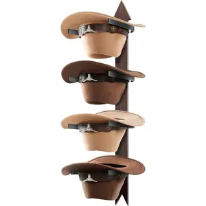 Cowboy Hat Rack Wall Mount - Wooden Western Rustic Metal Hanger With Arrow Sign Board - Holds up to 4 Hats, Fedora, Sun Hats (1 Pack)