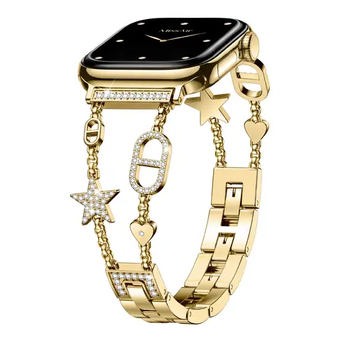 MISSAIR D-Star Metal Chain Bracelet Band for Women, Adjustable Rhinestone Jewelry Strap Compatible with Apple Watch Series 1–12, SE & Ultra, 38mm–49mm
